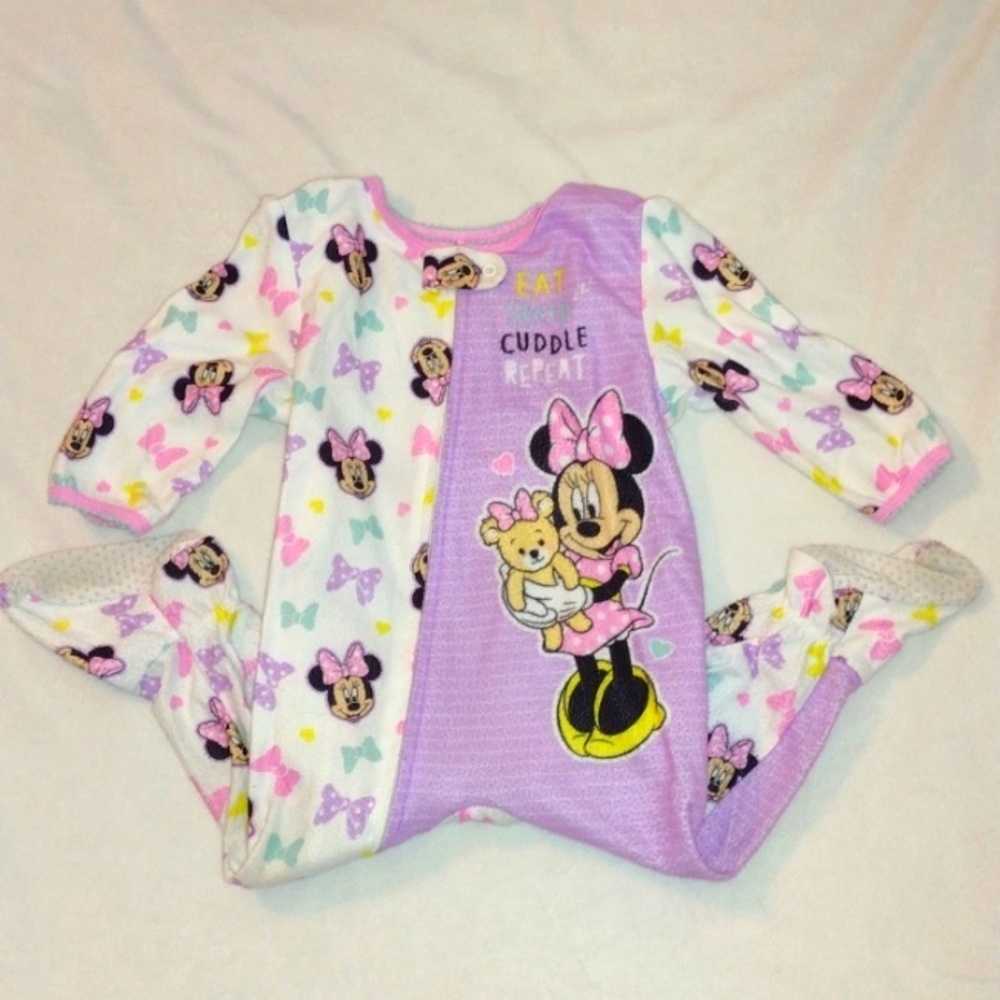 Disney Baby Minnie Mouse Onesie Footies Zip Up - Picture 1 of 3
